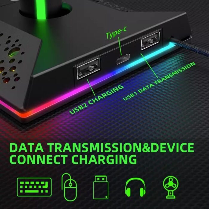 0TO1 TECH Gaming Accessories Stand, Headset Stand, Dual USB Ports, 10 Light Modes, Plus Mating PC Gaming Accessories At the Bottom, Suitable for Headsets /PS5 Controllers/Mobile Phones, Etc - Image 4