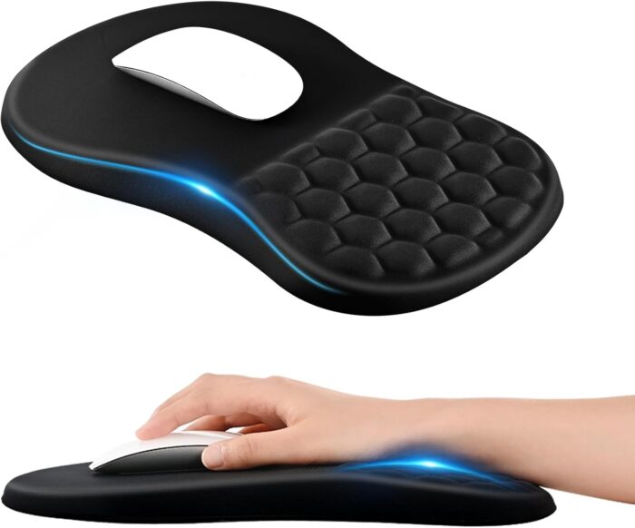 EooCoo Mouse Pad Wrist Support with Massage Design,Ergonomic Mouse Mat,Mousepad Wrist Rest Pain Relief with Memory Foam&Non-Slip Silicone Base,Gaming Mouse Pads for Desk Accessories (12×8 inch,Black)