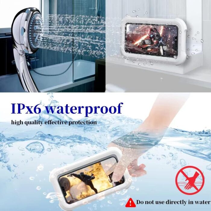 OOLYCIO Upgraded 480° Rotating Shower Phone Holder Waterproof Case with Touch Screen,OOLYICO Shower Accessories Guardian Buddy Holder Wall Mount Shelf in Bathroom Bathtub for 4" - 7" Cell Phone - Image 5