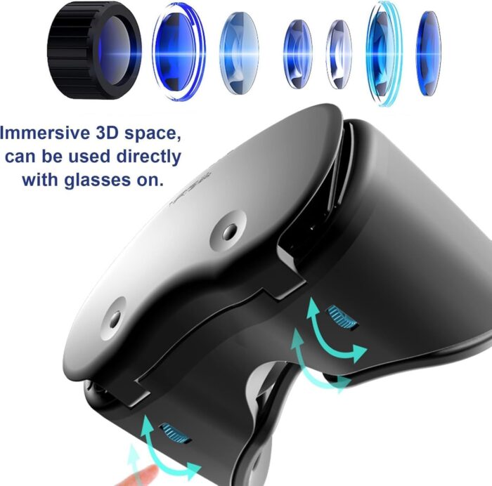 3D VR Headset for iPhone & Android, Adjustable Virtual Reality Glasses with Controller, Compatible with 5.0"-7.0" Phones, HD Anti-Blue Lenses, Comfortable PU Leather - Ideal for Movies & Mobile Games - Image 4