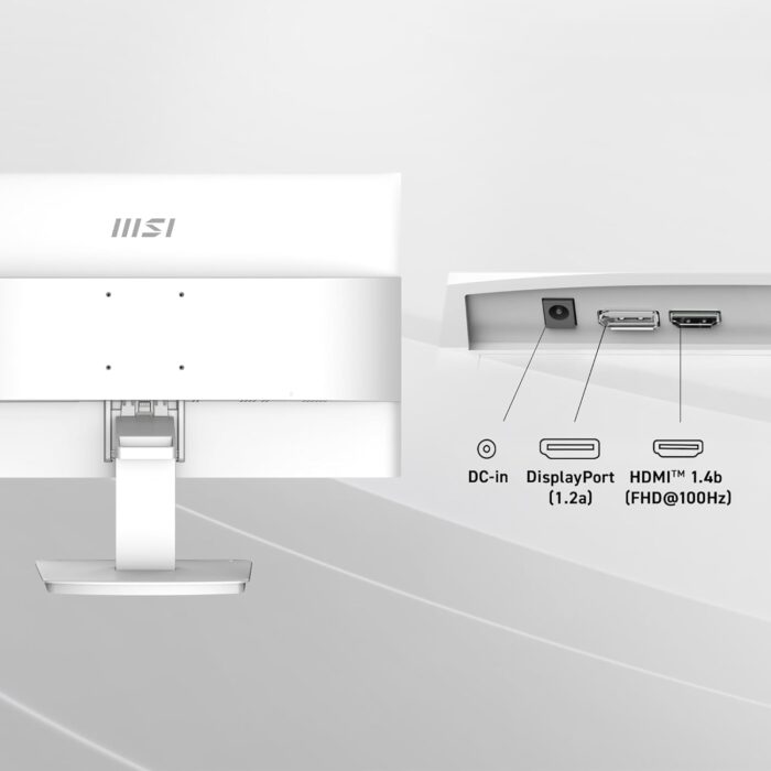 MSI Pro MP2412W 24" VA 1920 x 1080 (FHD) Computer Monitor, 100Hz, Free-Synch, HDMI, DisplayPort, VESA Mountable, Tilt, 1ms, White - Image 4