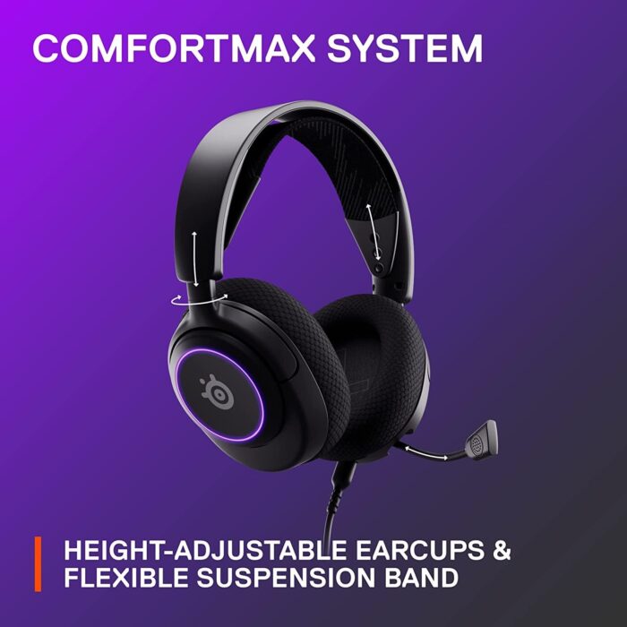 SteelSeries Arctis Nova 3 - USB-C Gaming Headset for PC, PS4, PS5 & Switch - RGB Lights - Hi-Fi Drivers - 360° Spatial Audio - AirWeave Memory Foam Earcups - Super Lightweight - ClearCast Gen 2 Mic - Image 8