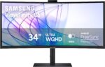 SAMSUNG 34” ViewFinity S65VC Series Ultrawide QHD Curved Monitor, Built-in FHD Camera, HDR10, 100Hz, 350 nit, USB- C, Adjustable Stand, Intelligent Eye Care, LS34C650VANXGO, Black