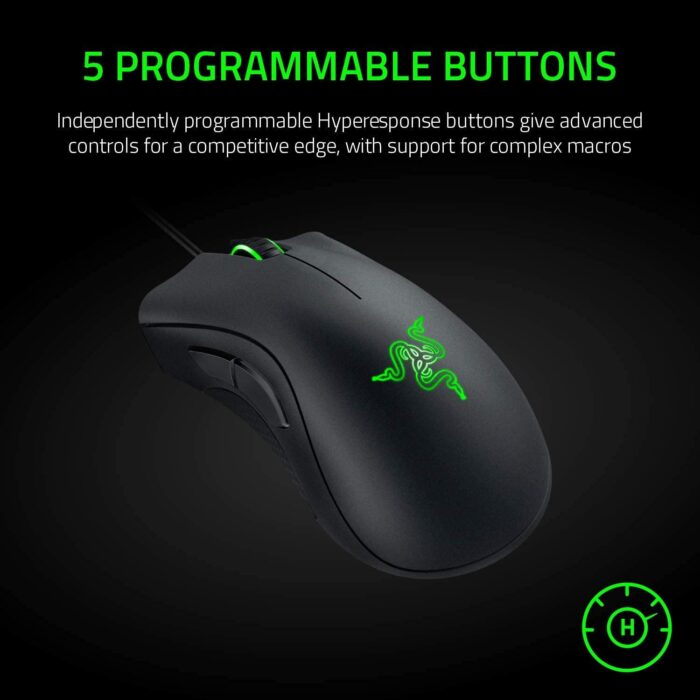 Razer DeathAdder Essential Gaming Mouse: 6400 DPI Optical Sensor, 5 Programmable Buttons, Mechanical Switches, Rubber Side Grips - Image 4