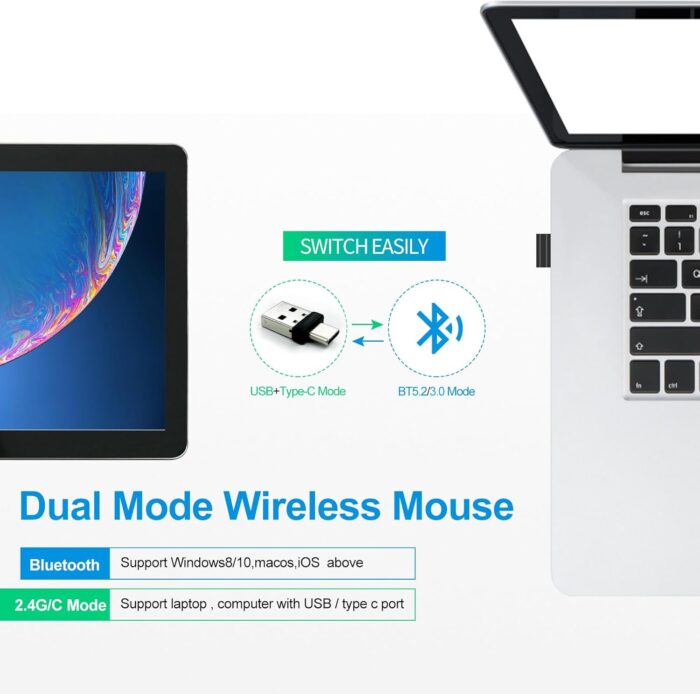 KLO Rechargeable Bluetooth Mouse for MacBook pro/MacBook air/Laptop/iMac/ipad, Wireless Mouse for MacBook pro MacBook Air/iMac/Laptop/Notebook/pc(Bluetooth Mouse/Black) - Image 3