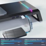 NALACAL RGB Gaming Computer Monitor Stand Riser - 4 USB 3.0 Hub, 3 Length Adjustable, Laptop Desk Shelf with Storage Drawer and Tablet Phone Holder, Desk Organizers for Desktop, Printer (Black) - Image 4