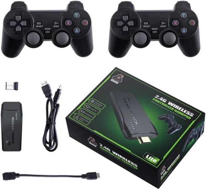 2.4G TV Video Game Console Mini USB Stick, 4K HD, 10000 Retro Games, 2 Wireless Gaming Controller for This Game Stick, Black