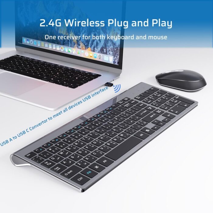 CREATMOR Wireless Keyboard and Mouse Arabic/English,Ultra Thin Design Keyboard and Mouse 2.4G with USB A & Type C Receiver Wireless Keyboard and Mouse Combo For Windows MAC Arabic/English - Image 3