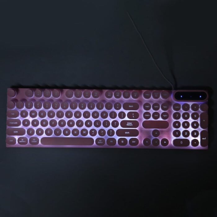 Zudoo Retro Wired Gaming Keyboard, Led Backlit Typewriter Style Mechanical Gaming Keyboard with 104 Round Keys, Multimedia Keys, Ergonomic USB Keyboard for Office Desktop Laptop (Pink) - Image 4