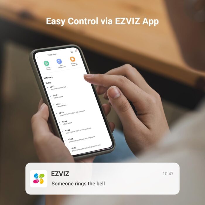 EZVIZ Smart Lock Y2000, 7-in-1 Smart Door Lock, Built-in Wifi Fingerprint Access, Weather-Resistant, Child Safety Lock for Apartment, Villa, Office (Black-Gre, 6068 Mortise) - Image 5