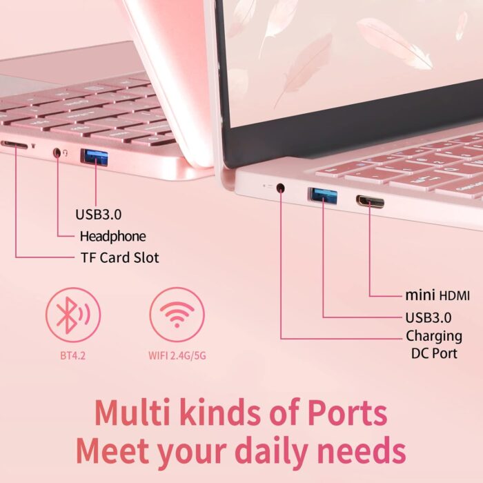 UDKED 14 Inch Laptop, 6 GB RAM SSD Windows 11 Ultrabook, 1920 x 1080 Pixels, Intel Celeron J4105 Laptops (up to 2.5 GHz) Dual Wi-Fi, 2 x USB 3.0 (Rose Gold, 256GB SSD) - Image 6