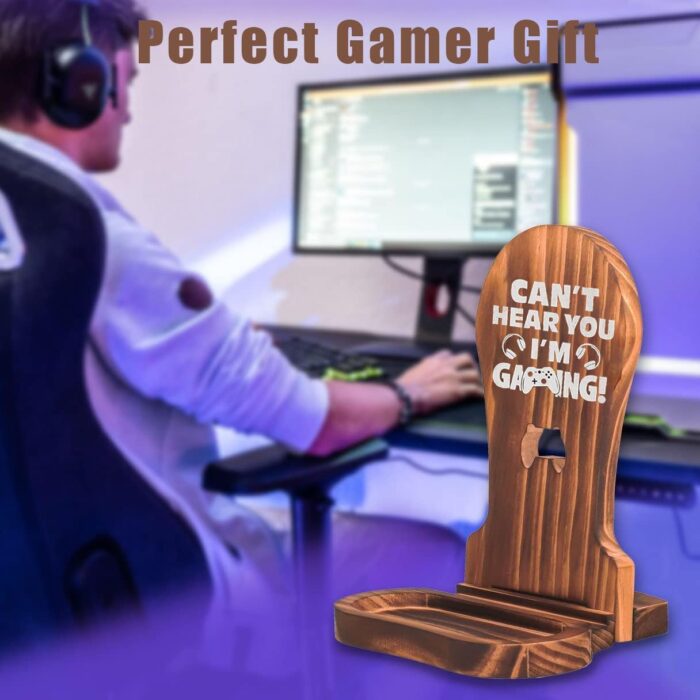 Angju Headphone Stand,Wooden Gaming Headset Stand for Gaming Desktop,Gaming Accessories,Gamer Gifts for Teenage Boy, Gamer Room Decor for Man, Best Gifts for Son, Boyfriend, Husband - Image 4