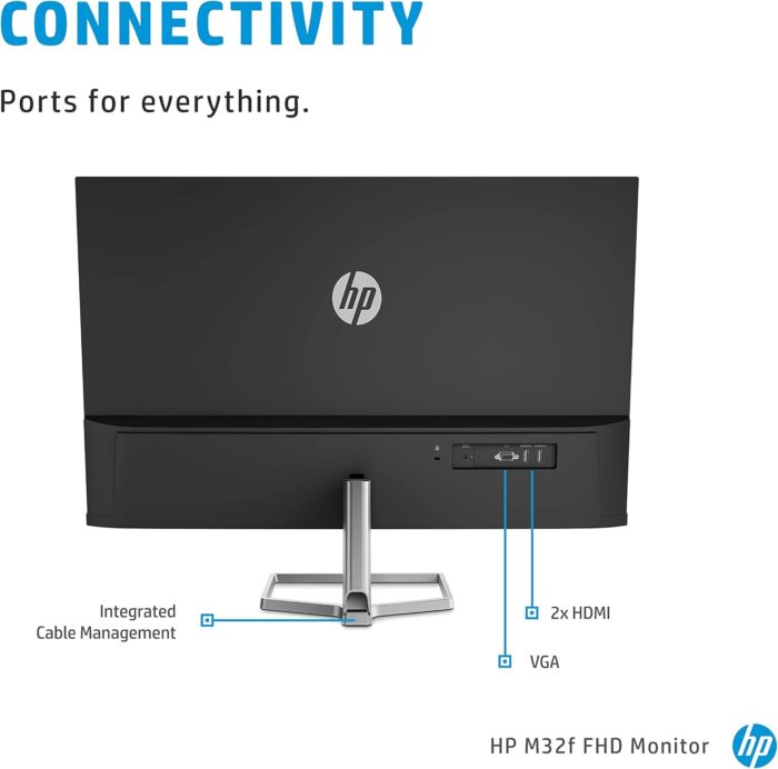 HP M32f Ultraslim Monitor 31.5 Inch, Full HD 1080p, 7ms Response Time, 2x HDMI, 1x VGA, Anti Glare, Blue Light Filter, Flicker Free, HP Eye Ease with Eye Safe Certification, Silver and Black - Image 4