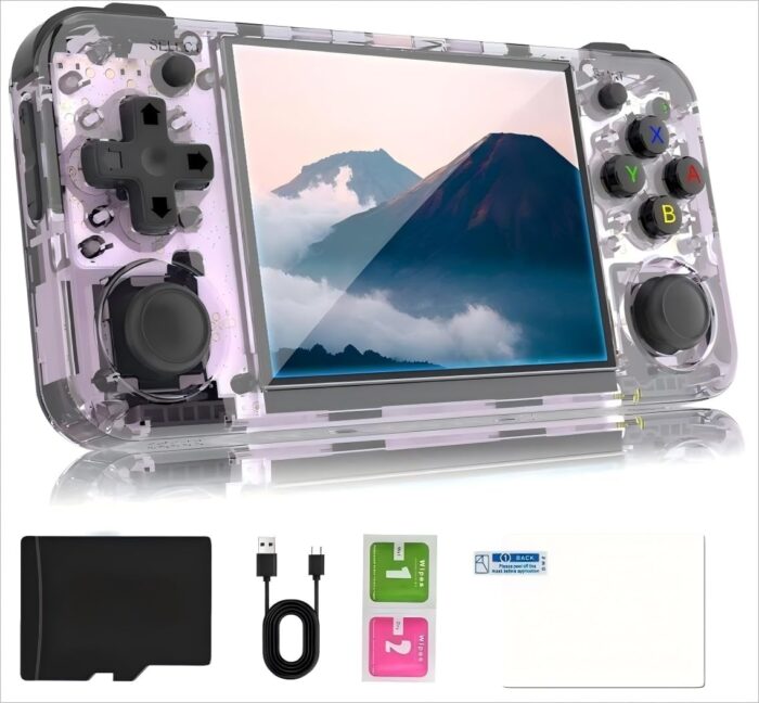 RG35XX H Retro Handheld Game Console, 3.5″ IPS Screen Portable video Game Console ,3300 mAh Built in 64G Card & 5528 Games, Linux System Support WiFi Bluetooth (Purple(64G))