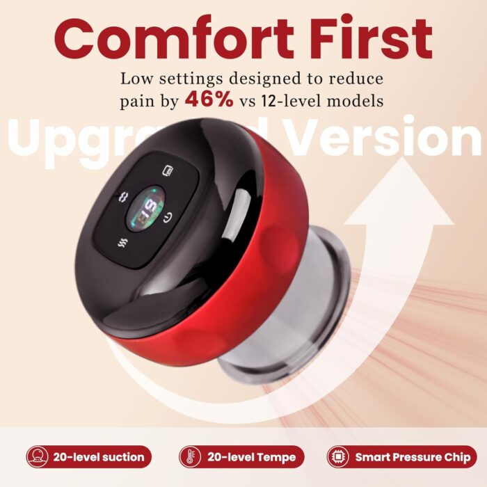 Becommend Smart Dynamic Cupping Therapy Set,Cellulite Massager 4 in 1 Vacuum Therapy Machine Cellulite Remover,Gua Sha Massage Tool with12 Level Temperature and Suction, 12 Level Red - Image 3