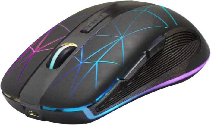 Rii RM200 Wireless Mouse, 5 Buttons Rechargeable Mouse, with Colorful LED Lights Game Computer Mice-Black