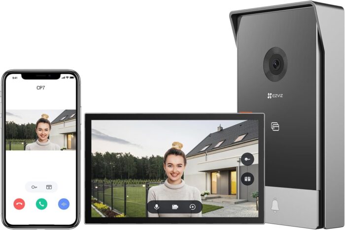 EZVIZ CP7 Video Doorbell, 3MP 2K Smart Video Doorphone, 7″ Color Touch Screen, Remote Door Unlock, Built-In Doorbell, Two Way Talk, Human Motion Detection, Metal Housing, Weatherproof, 2.4G/5G Wi-Fi