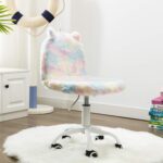 DM Furniture Cute Fuzzy Kids Chair Funny Rolling Study Desk Chair Colorful Girls Vanity Swivel Chair with White Foot - Image 2