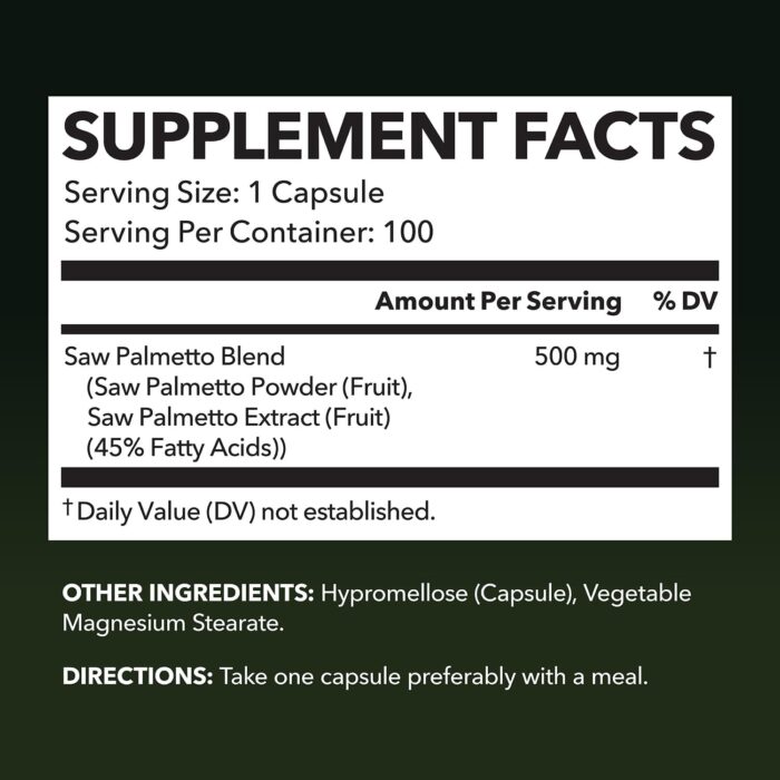 Havasu Nutrition Gluten Free Non-GMO Saw Palmetto Supplement for Prostate Health - 100 Capsules - Image 2