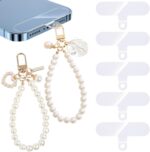 NAALCAL 2PCS Phone Charm, Beaded Phone Lanyard Cell Phone Strap Phone Wrist Strap Lanyard Handmade Phone Charms Bracelet Chain Pearl Mobile Phone Lanyard for Girls Women, White