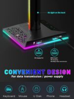 VCOM RGB Headphone Stand with 10 Light Modes, Gaming Controller Holder with 2 USB Ports, PC Gaming Accessories for Desk, Universal Organizer Headpsets/Xbox PS5 Controller Stand Gamer gifts - Image 4