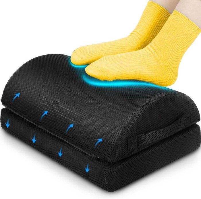 Swift Adjustable Memory Foam Foot Rest for Under Desk – Ergonomic Foot Rest for Office and Gaming Chairs, Back and Hip Pain Relief (Black)