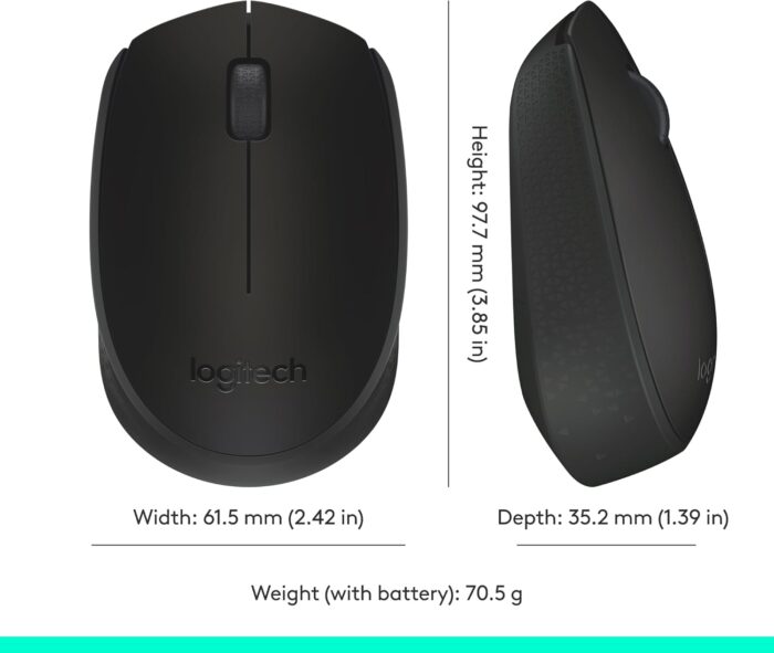 Logitech M171 Wireless Mouse for PC, Mac, Laptop, 2.4 GHz with USB Mini Receiver, Optical Tracking, 12-Months Battery Life, Ambidextrous - Black - Image 3