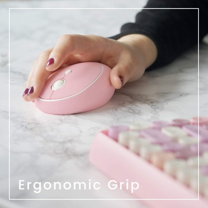 Perixx PERIDUO-713 Wireless Mini Keyboard and Mouse Combo, Retro Round Key Caps, Pastel Pink, US English Layout - Image 6