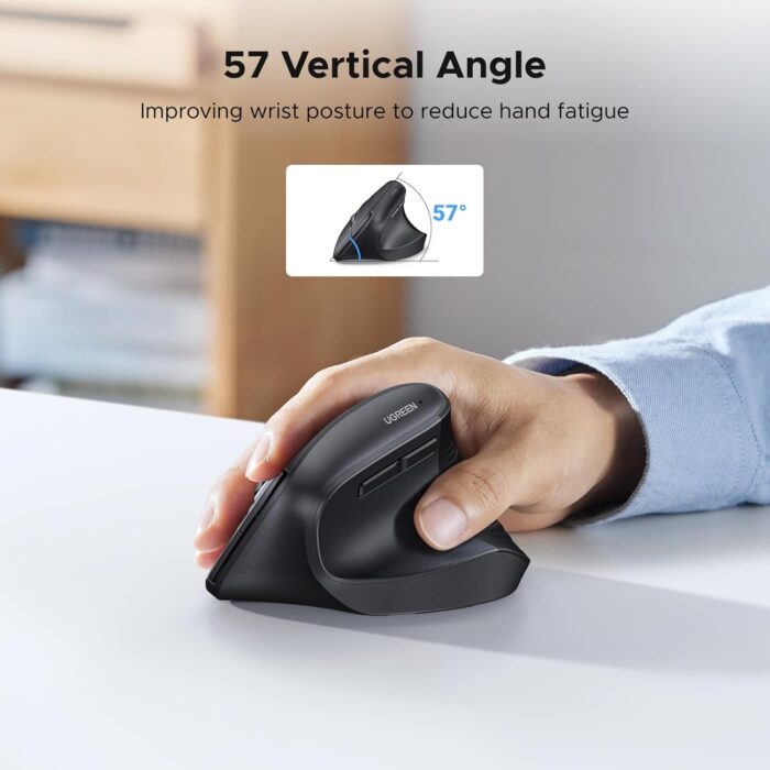 UGREEN Ergonomic Vertical Mouse, 2.4GHz Optical Wireless Mouse, 3 Adjustable DPI 800/1200/1600 Levels 6 Buttons Mouse Wireless, for Laptop, PC, Computer, Desktop, Notebook etc, Black Mice - Image 2