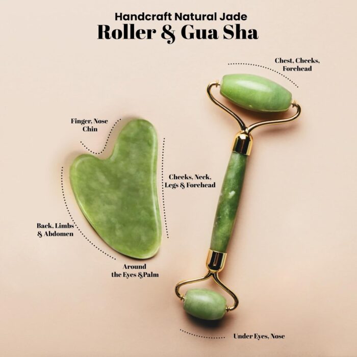 ROSELYNBOUTIQUE Gua Sha & Jade Roller for Face Set Self Care Gifts for Women - Facial Skin Care Tools Muscle Roller Massager Relaxing Relieve Wrinkles - Natural Healing Crystal Stone - Image 3