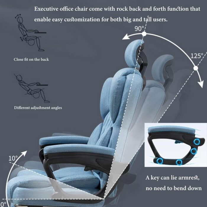Forubar Office Chair Ergonomic Desk Chair with Footrest & Armrest, High Back Executive Office Chair, Home Computer Reclining Chair for Work, Max 200kg (Linen-With Footrest, Blue) - Image 6
