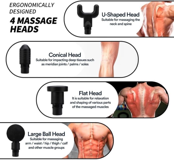 Blueidea Pro Massage Gun – Deep Tissue Muscle Massager for Pain Relief, Silent Brushless Motor, LCD Display, 2 Modes, 8 Speeds, Rechargeable, with Extended Handle - Black - Image 4