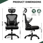 Ergonomic Office Chair, Computer Desk Chair, Mesh Rolling Work Chairs with Wheels and Adjustable Headrests, Comfortable Lumbar Support Gaming Chair, Comfy Flip-up Arms for Home,Bedroom,Study, Black - Image 2