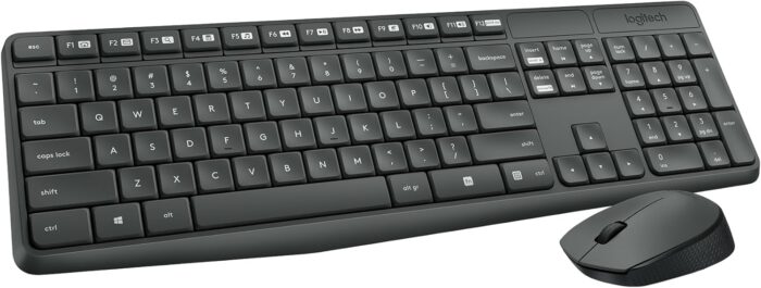 Logitech MK235 Wireless Keyboard and Mouse Combo for Windows, 2.4 GHz Wireless with Unifying USB-Receiver, Wireless Mouse, 15 FN Keys, 3-Year Battery Life, PC/Laptop, Arabic/English Layout – Black