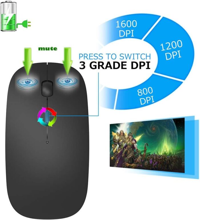 KLO Rechargeable Bluetooth Mouse for MacBook pro/MacBook air/Laptop/iMac/ipad, Wireless Mouse for MacBook pro MacBook Air/iMac/Laptop/Notebook/pc(Bluetooth Mouse/Black) - Image 2
