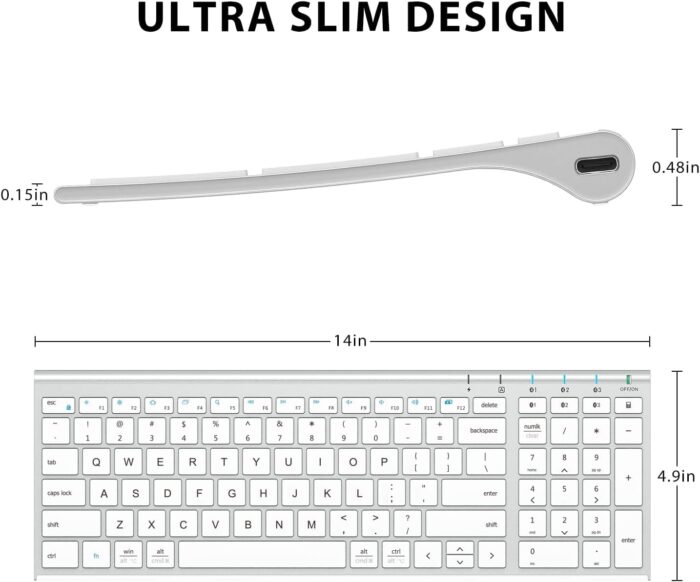 iClever Bluetooth Keyboard BK10, Multi Device Keyboard Rechargeable with Number Pad Ergonomic Design Full Size Stable Connection Keyboard for iPad, iPhone, Mac, iOS, Android, Windows - Image 5