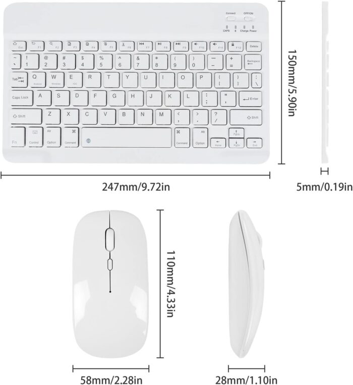 AWH Bluetooth Keyboard and Mouse Combo,Ultra Slim Rechargeable Portable Wireless Keyboard Mouse Set Compact for Android Windows Tablet Cell Phone iPhone iPad Computer Desktop PC Laptop(White) - Image 8