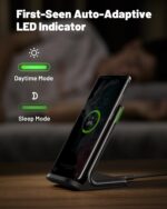 INIU Wireless Charger Stand, 15W Qi Certified Fast Wireless Charging Station with Sleep-Friendly Adaptive Light for iPhone 16 15 14 13 Pro XS 8 Plus Samsung Galaxy S25 S24 S23 Note 20 Google etc. - Image 3