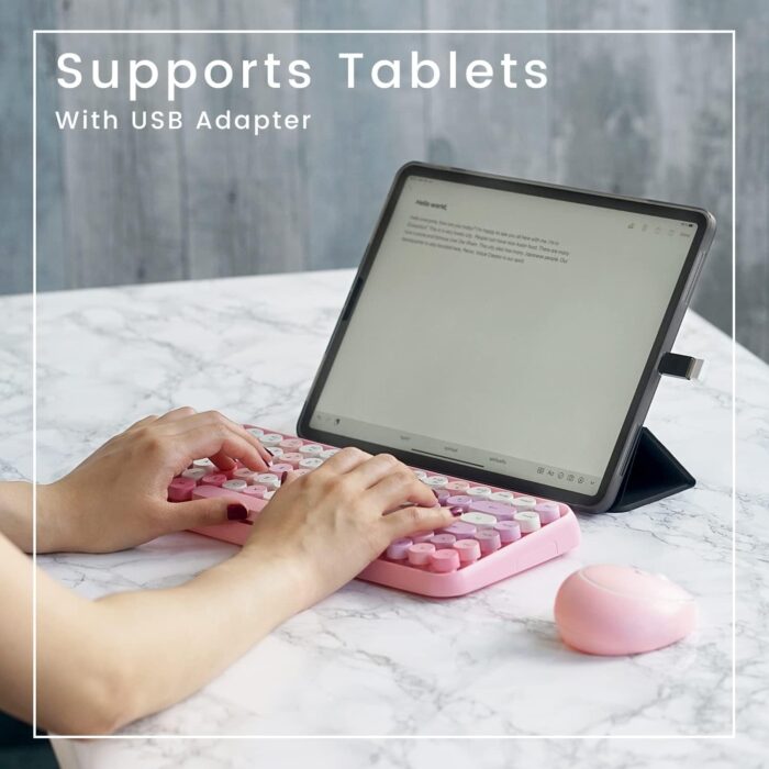 Perixx PERIDUO-713 Wireless Mini Keyboard and Mouse Combo, Retro Round Key Caps, Pastel Pink, US English Layout - Image 3