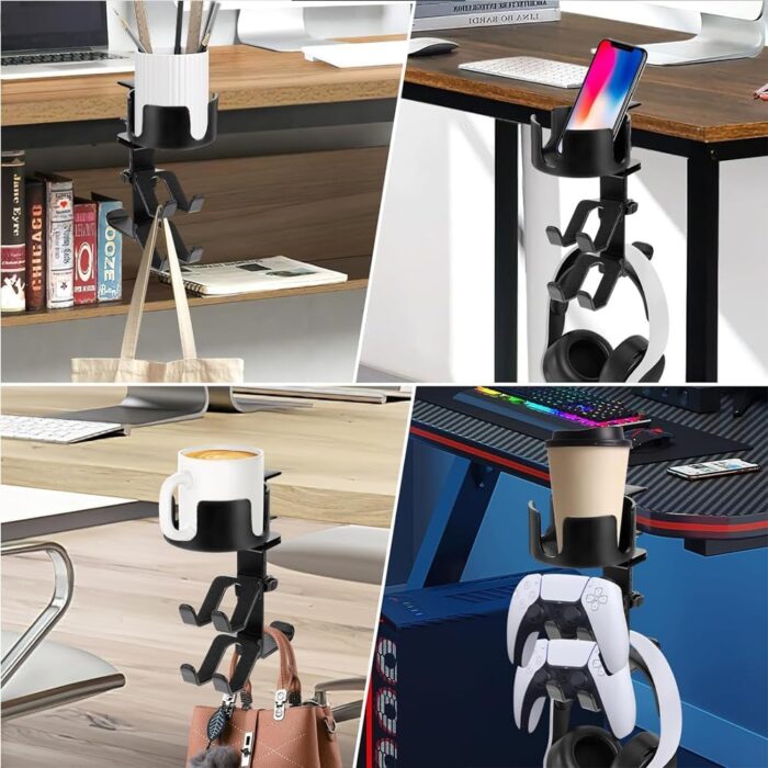 MIKUER 360° Rotating Desk Controller Headphone Holder - Larger Desk Cup Holder with Adjustable Headset Hanger Controller Stand | Clamp On Desk Organizer | Gaming Desk Accessories - Image 6