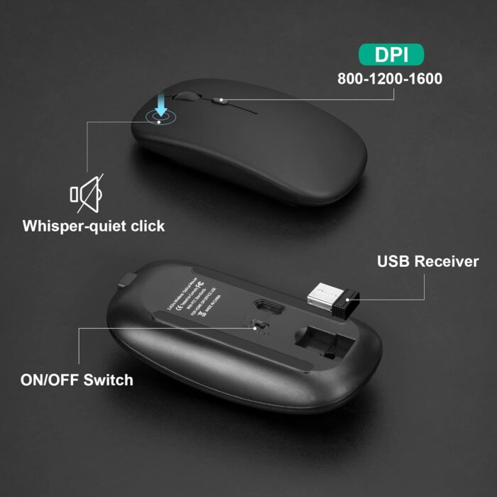 CHONCHOW Wireless Keyboard and Mouse Combo, 2.4GHz Portable Rechargeable Keyboard and Mouse,Ultra-Thin 3 Levels Mice for for Computer PC Laptop Desktop Windows Mac Notebook (Black,local) - Image 4