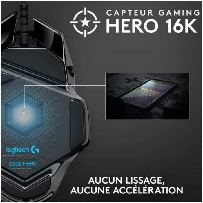 Logitech G502 HERO High Performance Wired Gaming Mouse, HERO 25K Sensor, 25,600 DPI, RGB, Adjustable Weights, 11 Programmable Buttons, On-Board Memory, PC / Mac - Black - Image 3