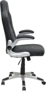 Multi Home Furniture Black PU Leather Office Chair – Ergonomic Chair with Flip-Up Armrests, Adjustable Height & Lumbar Support, Gaming Chair, Swivel Desk Chair, Computer Chair for Home Office & Study - Image 4