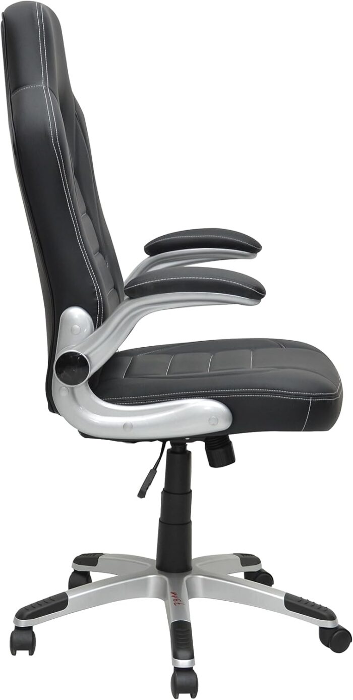 Multi Home Furniture Black PU Leather Office Chair – Ergonomic Chair with Flip-Up Armrests, Adjustable Height & Lumbar Support, Gaming Chair, Swivel Desk Chair, Computer Chair for Home Office & Study - Image 4