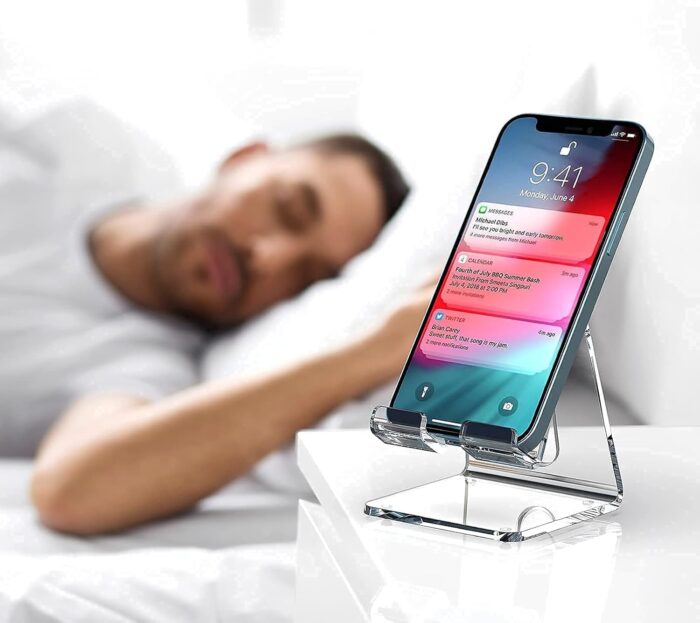 Crpich Acrylic Cell Phone Stand, Portable Phone Holder, Clear Phhone Stand for Desk, Compatible with Phone 12 Pro Max Mini 11 Xr 8 Plus SE, Switch, Android Smartphone, Pad, Tablet, Desk Accessories - Image 6