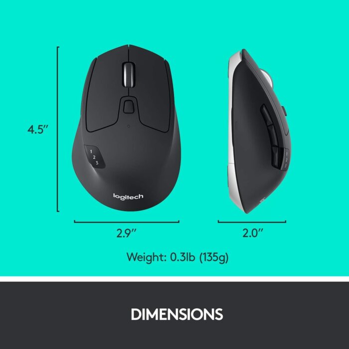 Logitech M720 Triathlon Wireless Mouse, Multi-Device, Bluetooth and 2.4 GHz with USB Unifying Receiver, 1000 DPI, 8-Buttons, 24-Month Battery Life, laptop/PC/Mac/iPad OS - Graphite Black - Image 2