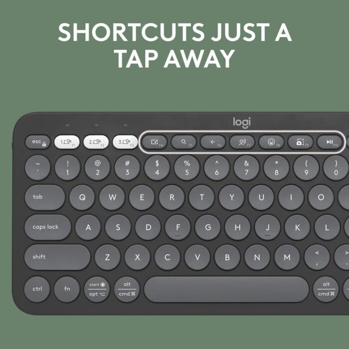 Logitech Pebble Keys 2 K380s, Multi-Device Bluetooth Wireless Keyboard with Customisable Shortcuts, Slim and Portable, Easy-Switch for Windows, macOS, iPadOS, Android, Chrome OS, ARA Layout - Graphite - Image 2
