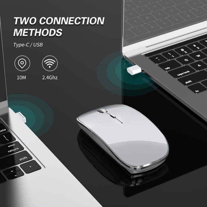 Halpilt Wireless Mouse Chargeable Portable Silent USB and Type-C Dual Mode Wireless Mouse 3 Adjustable DPI for Laptop, Mac, MacBook, Android, PC (Q23S Black) (Grey) - Image 7