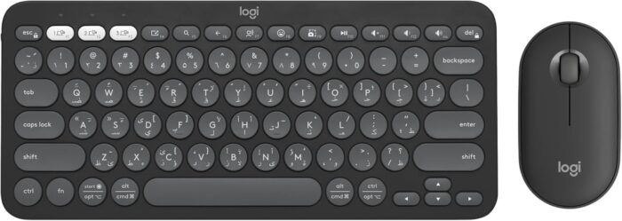 Logitech Pebble 2 Combo, Wireless Keyboard and Mouse, Quiet and Portable, Customisable, Logi Bolt, Bluetooth, Easy-Switch for Windows, macOS, iPadOS, Chrome, ARA Layout – Graphite
