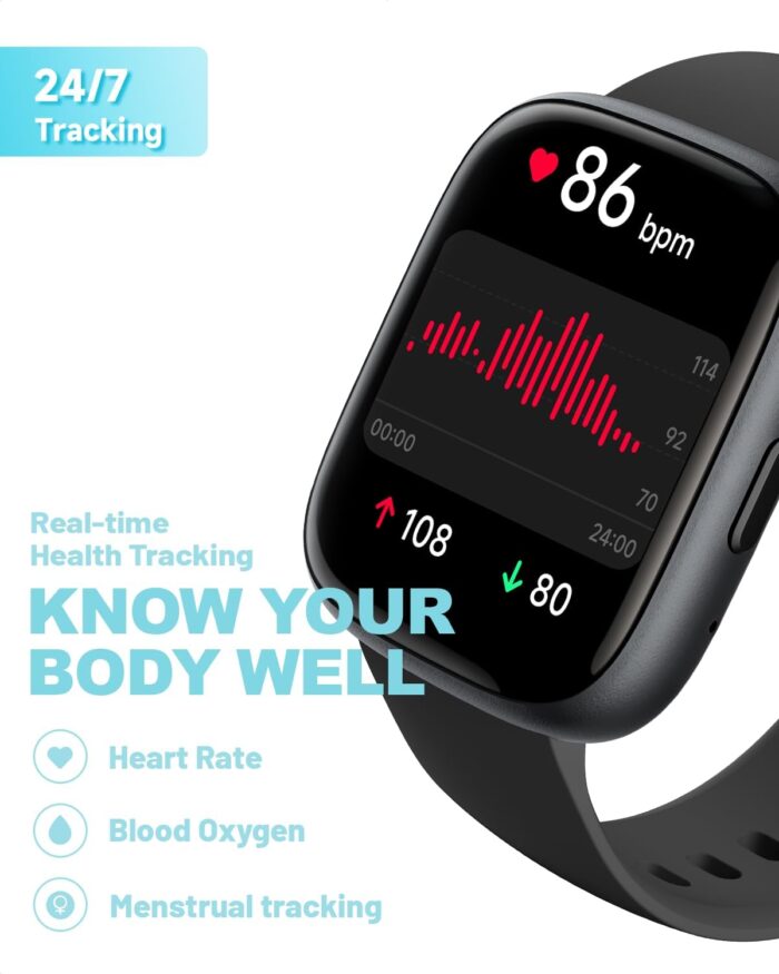 TOOBUR Smart Watch for Women Men, Alexa Built-in, Answer/Make Calls, 1.83" Fitness Tracker Watch with Heart Rate Monitor, Sleep Tracker, Pedometer, IP68 Waterproof Smartwatch Compatible Android iOS - Image 3